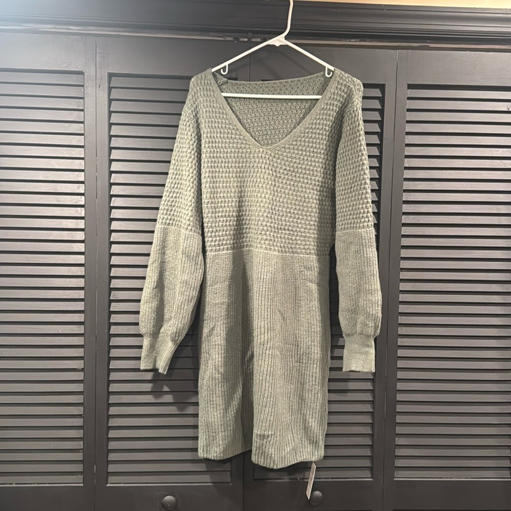 Olive green sweater dress with bell sleeves NWT
